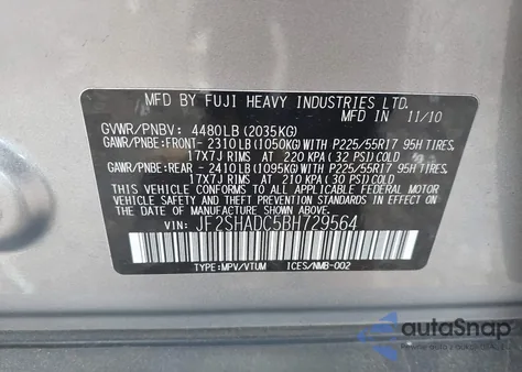 2011 Subaru Forester 2.5X Premium from USA, damaged, VIN JF2SHADC5BH729564